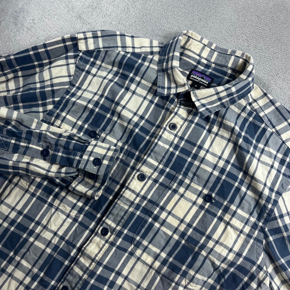 Patagonia Mens Long-Sleeve Fjord Flannel Shirt Blue Cream Plaid 53838 FA22 M